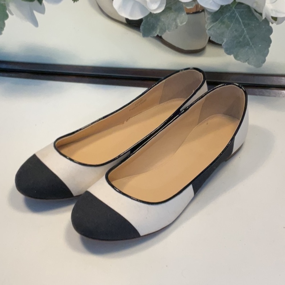 J. Crew Black and Cream Linen Flats